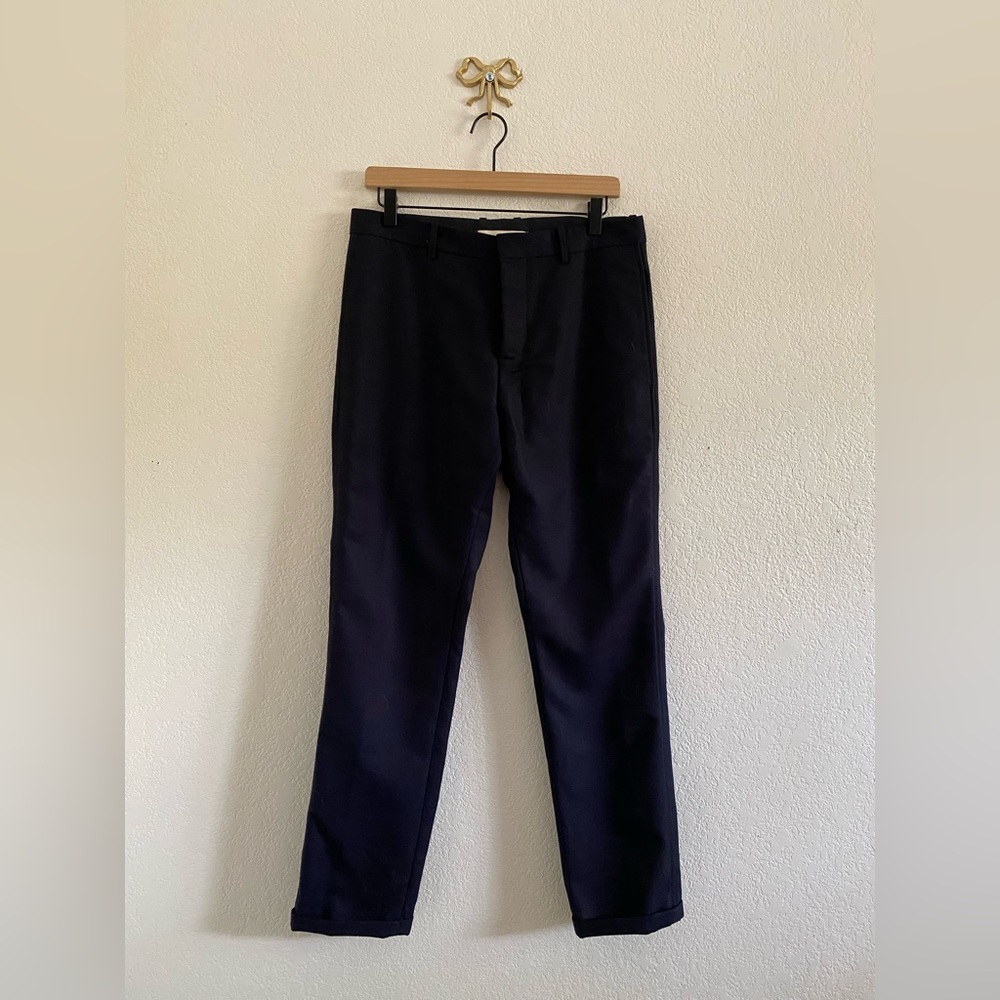 Marni Women’s Commessa Navy Cuffed Trouser Wool Pants 48 Italy Wool Button Fly